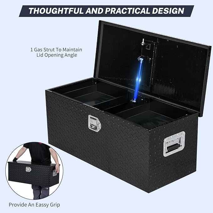 36 in Truck Bed Tool Box, Heavy Duty Aluminum with Sliding Shelf, Diamond Plate ToolBox for Pick Up Truck RV Trailer, Trailer Toolbox Storage with Side Handle, Lock and Keys, Black