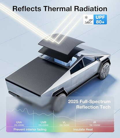 Wigoo Tesla Cybertruck Sunshade Roof [Never Sag, Nano Ice-Crystal Coatings] 3rd-Gen Heat Insulation Glass Roof Sun Shade, Accessories for Tesla Cybertruck 2023~2025, Tesla Interior Black
