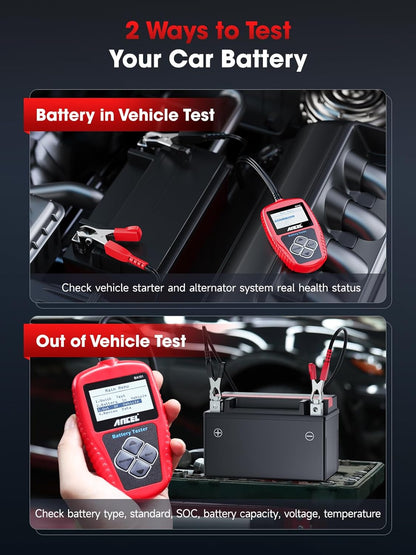 ANCEL BA101 Car Battery Tester, 12V Digital Automotive Alternator Meter Diagnostic Tool,100-2000 CCA Load Capacity, Charging & Cranking Analyzer for Truck, Boat, RV, Marine Vehicle, and More
