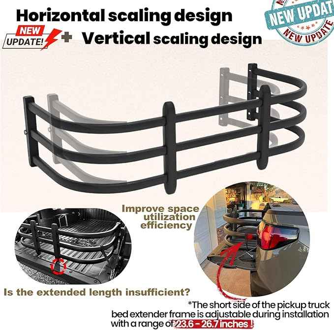 Truck Bed Extender,Aluminum Bilateral Retractable Tailgate Extender,52"-62.6"|23"–26.7"|H18,Fits for Ford F150,Titan,ToyotaTundra,ChevySilverado,GMC Sierra,Ram 1500/2500/3500,with Pair of Brackets