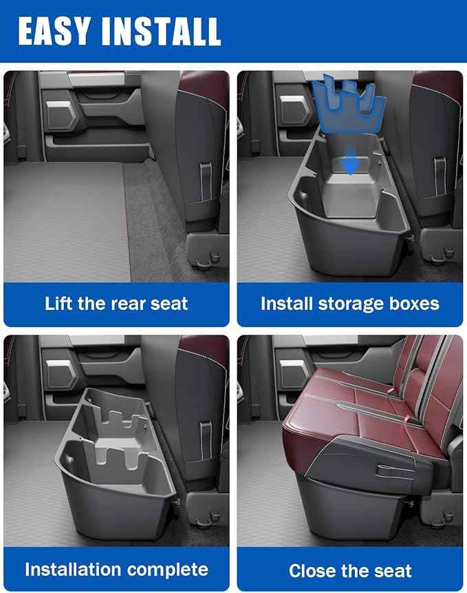 Wonderdrive Under Seat Storage Box Fit for 2015-2026 Ford F-150 F150 SuperCrew Cab, 2017-2026 F-250/F-350/F-450/F-550 Super Duty, Upgraded Rear Truck Underseat Organizer Cargo Box
