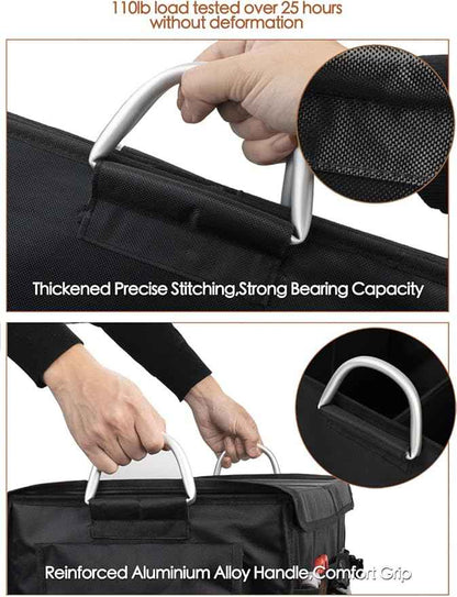 Trunk Organizer With Lid,Medium,Black 55L,For SUV Car Truck,Collapsible Waterproof Oxford Fabric,Portable Multipurpose sorting,3-Compartments with Aluminium Alloy Handle