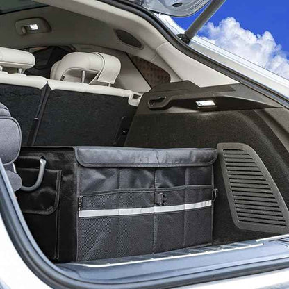 Trunk Organizer With Lid,Medium,Black 55L,For SUV Car Truck,Collapsible Waterproof Oxford Fabric,Portable Multipurpose sorting,3-Compartments with Aluminium Alloy Handle