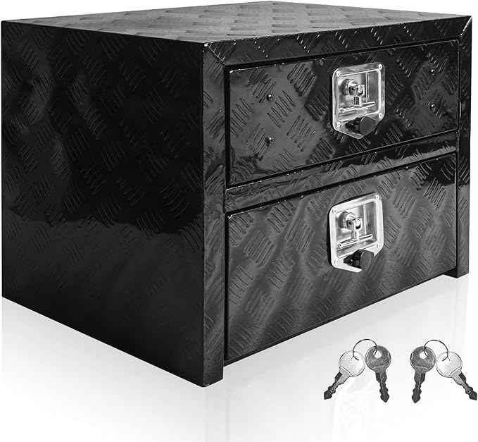 Underbody Truck Tool Box 36"x 18"x 20" Heavy Duty Double-Layer Aluminum Truck Bed Toolbox with Drawer and Lower Door Tools Storage Organizer with Lock and Keys Suitable for Truck Bed Pickup RV Trailer