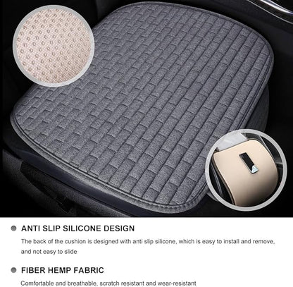 Front Car Seat Cover, Anti-Slip Breathable Linen Bottom Seat Protector Covers with Storage Pockets, Universal Front Driver Seat Pad Mat for Cars SUVs Truck Van (Gray)