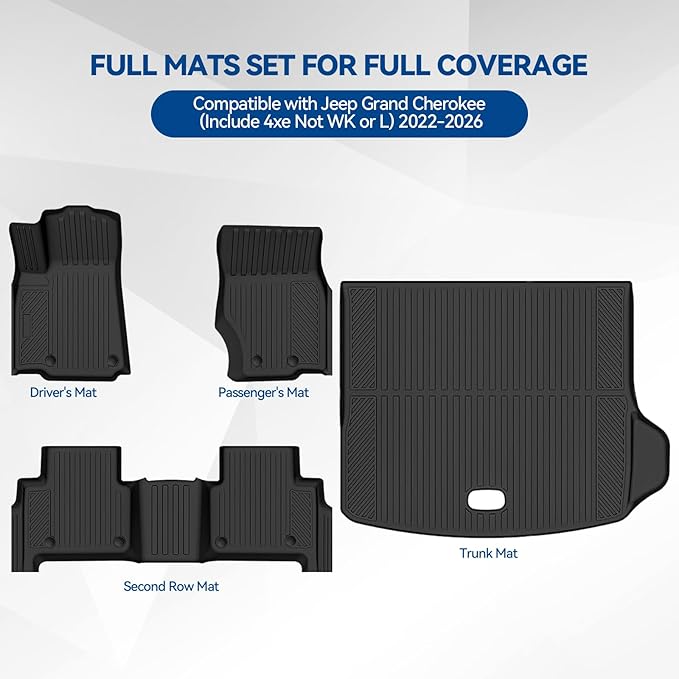 Custom Fit Floor Mats for Jeep Grand Cherokee (Include 4xe Not WK or L) 2022-2026, All Weather TPE Floor Liners with Trunk Mat, Odorless Full Set Interior Accessories
