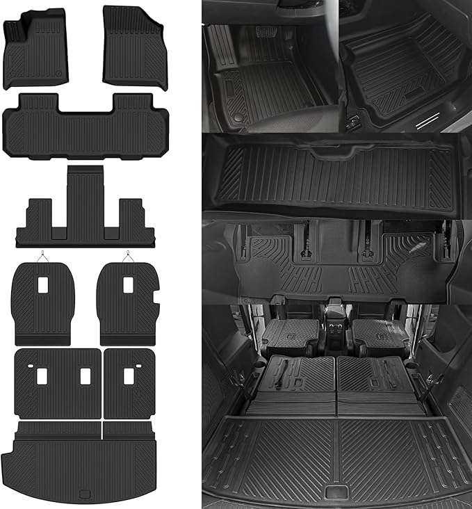 Custom Fit Floor Mats for Buick Enclave 7 Seats/Captain Seat 2018-2024, All Weather TPE Floor Liners with Trunk Mat & Backrest Protectors, Odorless Full Set Interior Accessories