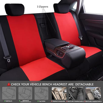 CAR PASS Line Rider Sporty Car Seat Covers Full Set with 4Pcs Waterproof Car Floor Mats Universal Fit Airbag Compatible Automotive Interior Covers for Sedans, Trucks,Vans,SUV (Combo Set, Black & Red)