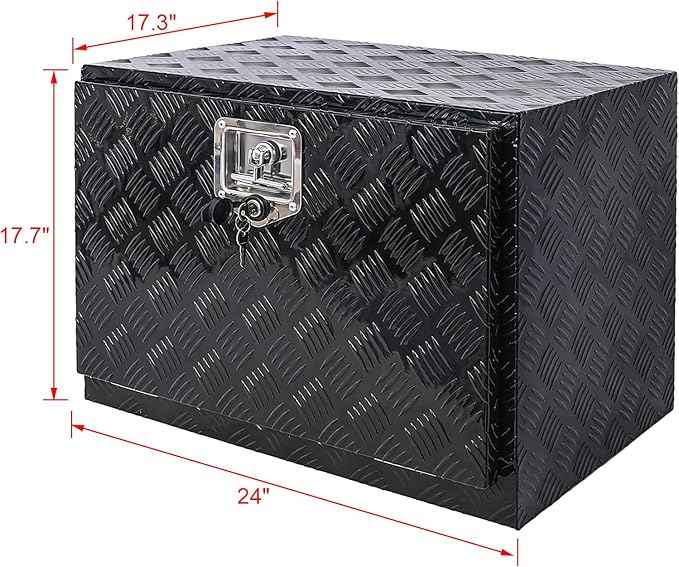 24in Aluminum Tool Box with Lock Keys for Truck Car, Truck Bed Toolbox Outdoor Trailer Pickup Underbody RV ATV Storage Tools Organizer 24x17.3x17.7in Black