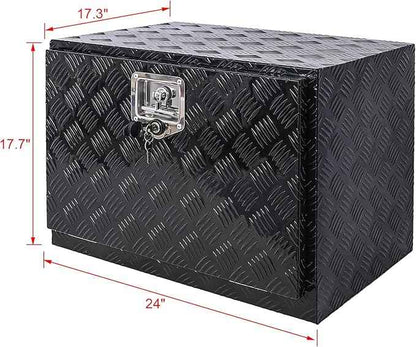 24in Aluminum Tool Box with Lock Keys for Truck Car, Truck Bed Toolbox Outdoor Trailer Pickup Underbody RV ATV Storage Tools Organizer 24x17.3x17.7in Black