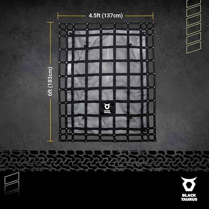 Heavy Duty Mesh Cargo Net – Stretchable Mesh Cargo Net for Trailer, Roof Rack, Pickup Truck, and ATV - Truck Bed Netting for Secure Load with 4 Adjustable Straps - 4.75 ft x 6 ft