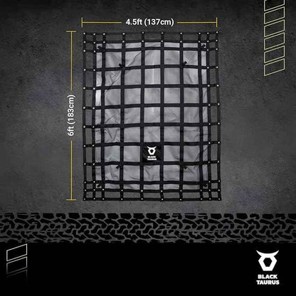 Heavy Duty Mesh Cargo Net – Stretchable Mesh Cargo Net for Trailer, Roof Rack, Pickup Truck, and ATV - Truck Bed Netting for Secure Load with 4 Adjustable Straps - 4.75 ft x 6 ft