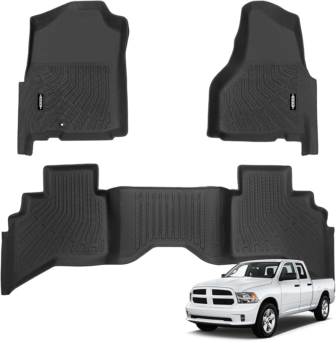 Custom Fit Floor Mats for Dodge Ram 1500 2002-2008 Crew Cab (Quad Cab) Ram 2500/3500 2003-2009, All Weather TPE Floor Liners, Odorless Full Set Interior Accessories