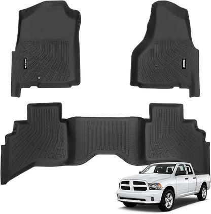 Custom Fit Floor Mats for Dodge Ram 1500 2002-2008 Crew Cab (Quad Cab) Ram 2500/3500 2003-2009, All Weather TPE Floor Liners, Odorless Full Set Interior Accessories