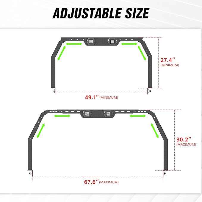 Adjustable 27-30" High Truck Ladder Bed Racks Compatible with Tacoma/Tundra/Ram 1500/ Silverado & Sierra 1500/ F150/Gladiator JT/Titan/Frontier/Colorado/Canyon/Ranger with 2 LED Lights