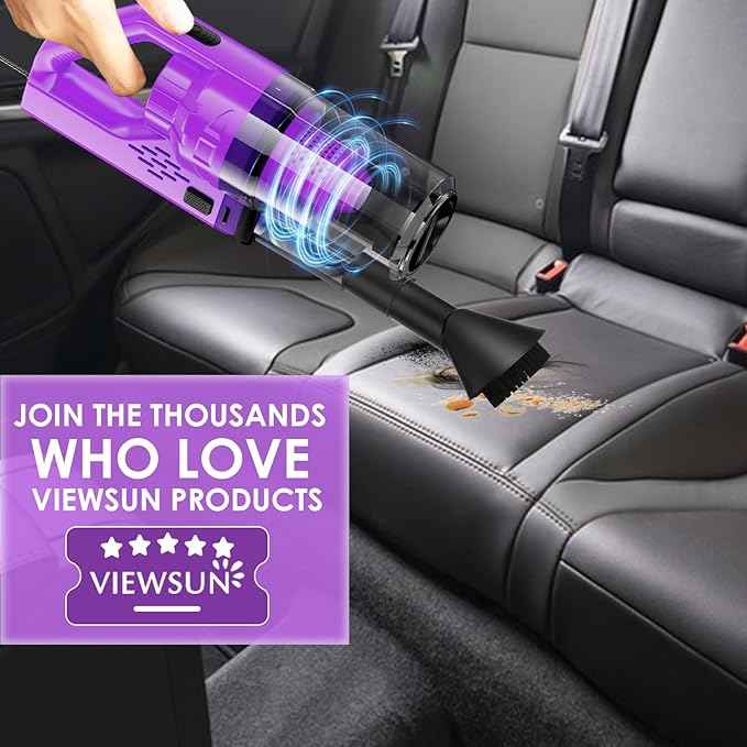 Viewsun 17PCS Car Cleaning Kit, Purple Car Interior Detailing Kit with High Power Handheld Vacuum, Detailing Brush Set, Windshield Cleaner, Cleaning Gel, Complete Auto Accessories for Women Gift