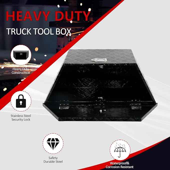 34 Inch Aluminum Trailer Tongue Tool Box 5 Bar Tread Wide Utility ToolBox for Pick Up Truck RV Storage Organizer Tool Box with Lock and Keys - 34"X14.5"X15" Black