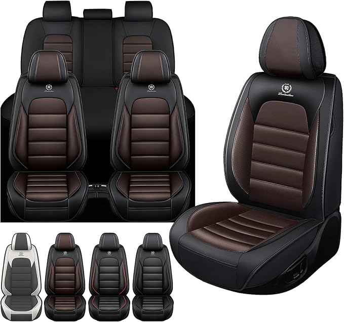 Car Seat Cover Fit for Nissan Frontier 2005-2026 Waterproof Seat Covers,Nappa Faux Leather Breathable and Comfortable,Car Seat Protector Car Interior Accessories (Full Set) Coffee&Black