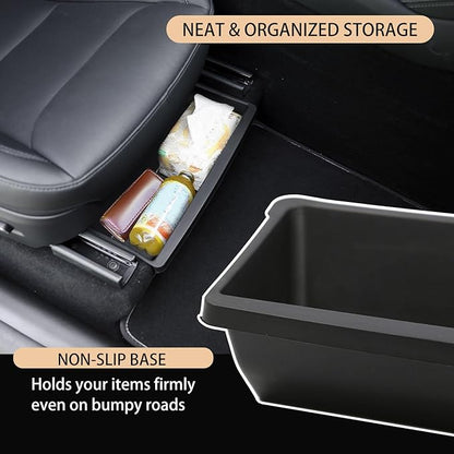 For Tesla Model Y Juniper 2025 2026 Under Seat Storage Box Organizer - Front Row，Anti-Slip Hidden Underseat Organizer Tray Storage Box for Model Y Juniper Interior Accessories (No Lid Cover, 1 Pack）