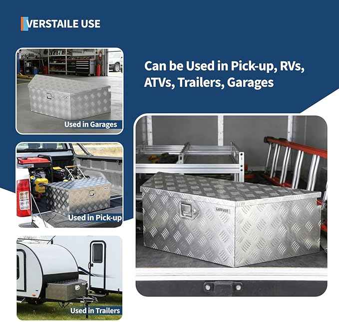 Garvee Heavy Duty Trailer Tongue Box with Lock & Keys, 39" x 16" x 12" Steel Tool Chest Storage Organizer for Utility Trailer, Pickup Truck Bed, RV, SUV and Off-Road Vehicle, Silver
