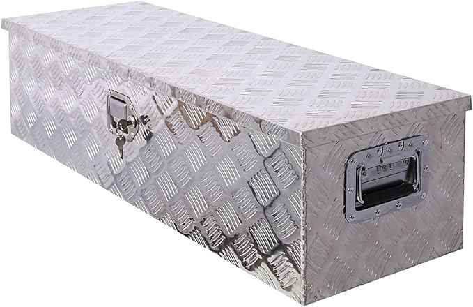 39 Inch Truck Tool Box, Waterproof HeavyDuty Aluminum Tool Box With Lock And Keys, 5 Bar Tread Wide Utility Toolbox For Pick Up Truck Bed Rv Organizer Trailer, 39x13x10inch