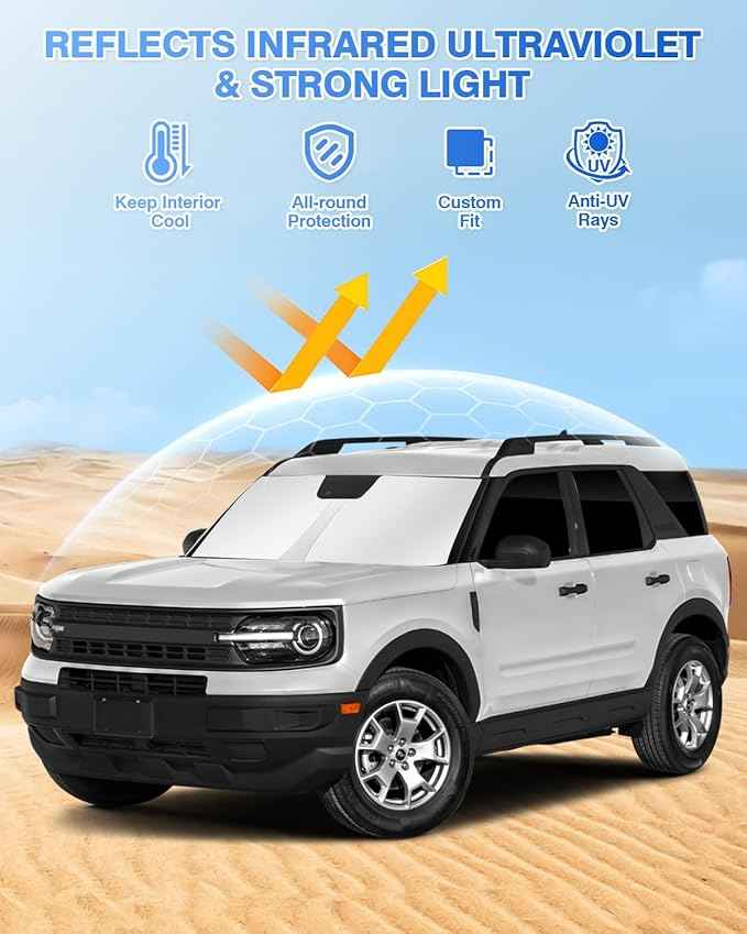 Windshield Sun Shade for Ford Bronco Sport 2021-2025 2026 Side Rear Window Shade Cover Set Window Sun Visor Blocker Privacy Protection Keep Vehicle Cool Black 8PCS