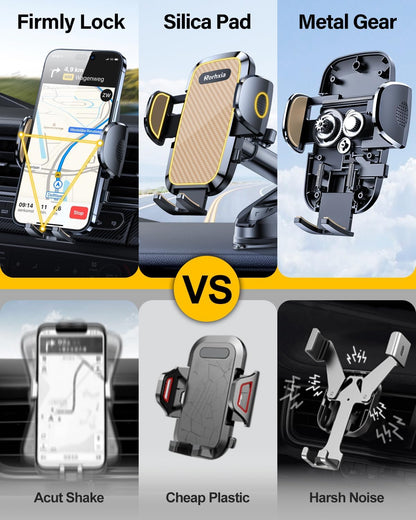 3-in-1 Phone Mount for Car [Most Stable and Flexible Suction Cup] Vent Dashboard Windshield Cell Phone Holder Car Fit for iPhone 15 14 13 12 Pro Max Samsung S23 S22 S21 All Phone, Gold