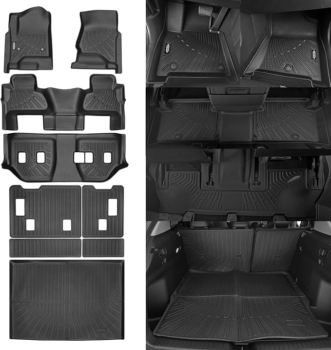 Custom Fit Floor Mats for 2015-2020 Chevrolet Suburban/GMC Yukon XL 8 Seats 2nd-Row Bench Seat, All Weather TPE Floor Liners & Trunk Mat & Backrest Protectors, Full Set Interior Accessories