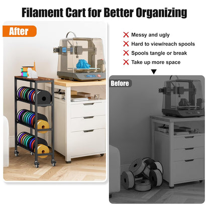 3D Printer Filament Rack Shelf, 4-Tier Filament Storage Cart with Storage Board, Metal Racks for Storage PLA/TPU/ASA/Nylon Filament, 3D Printer Accessories for Workshop Garage 3D Office Storage