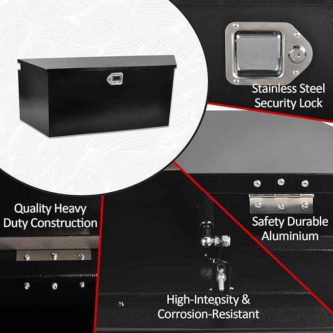 Black Steel Trailer Tongue Truck Box w/Lock for Trucks Trailers RV ATV Pickup Trucks Flatbeds - 49 x 15 x 18.5 Inch