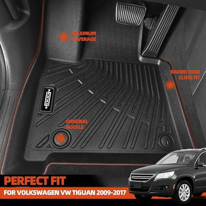 Custom Fit Floor Mats for Volkswagen VW Tiguan 2009-2017, All Weather TPE Floor Liners with Trunk Mat & Backrest Protectors, Odorless Full Set Interior Accessories