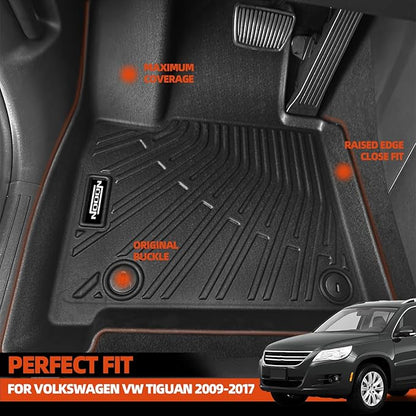 Custom Fit Floor Mats for Volkswagen VW Tiguan 2009-2017, All Weather TPE Floor Liners with Trunk Mat & Backrest Protectors, Odorless Full Set Interior Accessories