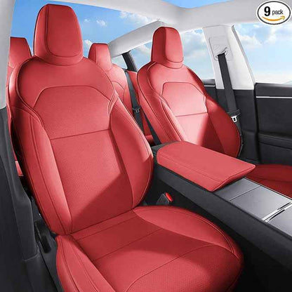 2024-2025 Tesla Model 3 Highland Upgraded Car Seat Covers Nappa Leather Car Interior Airbag Compatible Cushion Cover Full Set Custom Fit Model 3, Nappa Wine Red