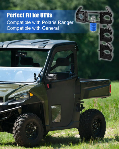 Upgraded Dual UTV Cargo Bed Tool Holders Compatible with Polaris Ranger and General, 4 Position Tool Carrier Mounting Kit, Shovel Holder Fits All UTV Round Bed Anchor Holes, No Drilling