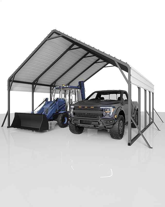 Garveelife 20 ft x20 ft x13 ft Metal Carport for 2 Cars, Heavy Duty Steel Frame for All Weather, Permanent Shelter for Boats, Full-Sized Pickup Trucks, and Tractors, N.W. 800 LBS