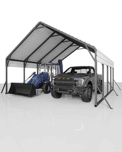 Garveelife 20 ft x20 ft x13 ft Metal Carport for 2 Cars, Heavy Duty Steel Frame for All Weather, Permanent Shelter for Boats, Full-Sized Pickup Trucks, and Tractors, N.W. 800 LBS