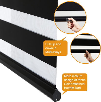 Persilux Cordless Zebra Blinds for Windows (35" W X 47" H, Black) Free-Stop Dual Layer Roller Windows Shades for Day and Night, Light Filtering Sheer Shades for Home, Easy to Install