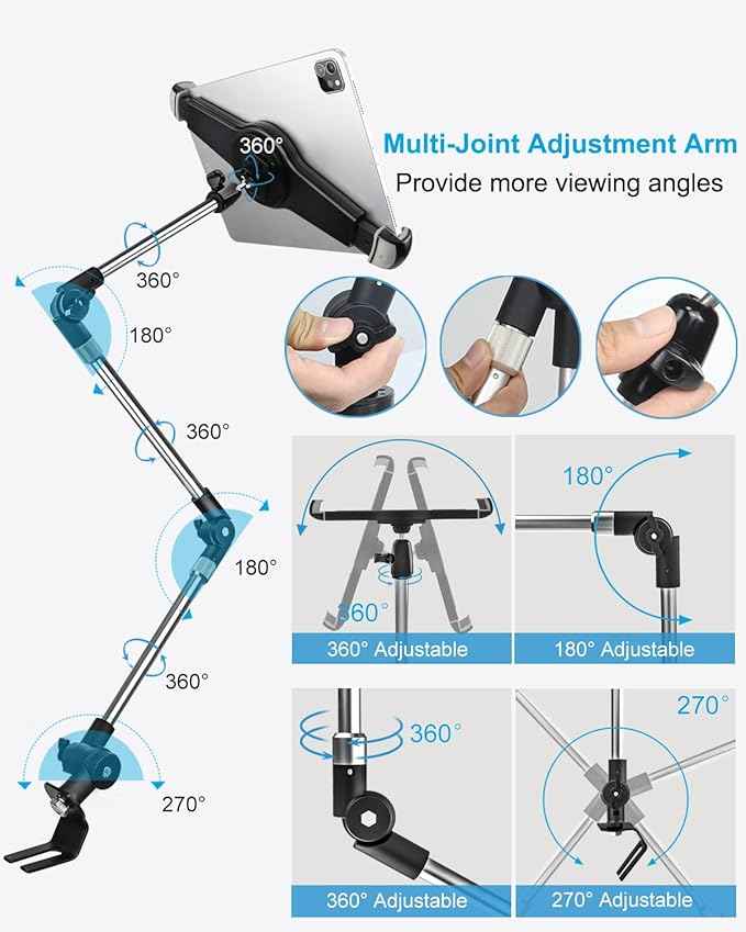 woleyi Car Truck Seat Rail Large Tablet Mount, Car Floor Bolt Tablet Holder Stand with 360° Rotation Foldable Arm for iPad Pro 12.9/Air, Galaxy Tabs, Surface Pro/Go, Kindle Fire and 9.5-14.5" Tablets