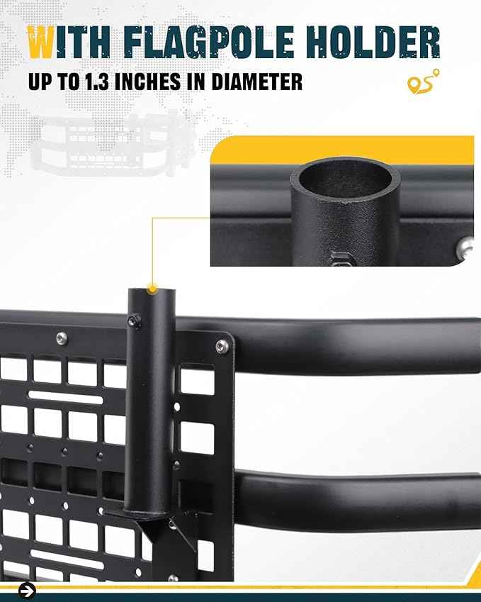 Truck Bed Extender for Ranger 2011-2025, Tailgate Mount Cargo Extension with MOLLE Panel and Flag Pole Mount, Fold-in/Fold-Out Pickup Storage