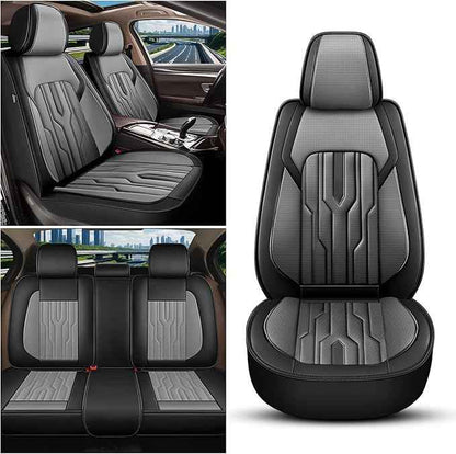 YORKNEIC Fit for Jeep Liberty Seat Covers Full Set 2002-2012: 2 Row 5 Seat Waterproof Leather Car Seat Covers Protector (5 Seats, Black&Gray)