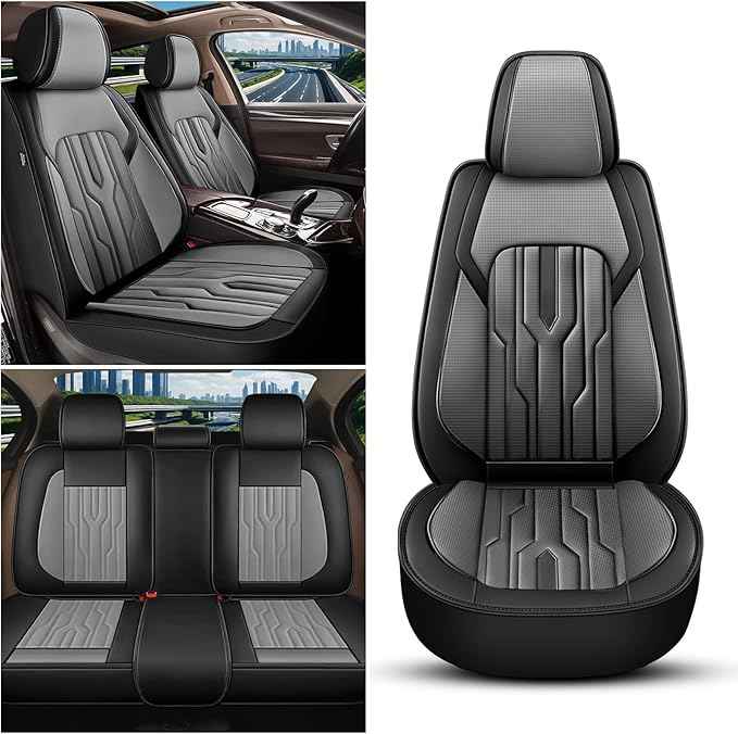 YORKNEIC 2 Front Seat Covers Fit for Chevrolet Chevy Cruze 2011-2019: Leather Car Seat Covers - Waterproof Car Seat Protector Compatible Airbag (2 Seats，Black & Grey)