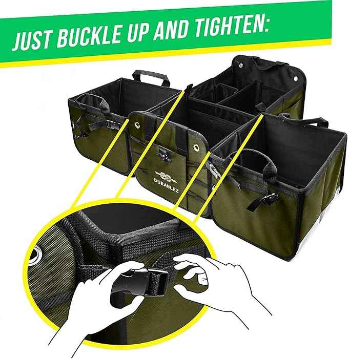 5-Section Extra Large Trunk Organizer – Heavy Duty 1680D Oxford, Collapsible & Foldable Car Cargo Organizer, Modular Multi-Shape Storage System for SUV, Truck, Van – Military Green