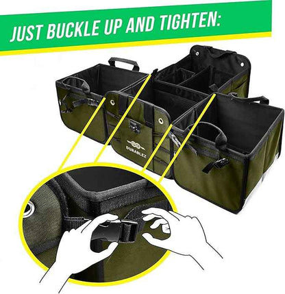5-Section Extra Large Trunk Organizer – Heavy Duty 1680D Oxford, Collapsible & Foldable Car Cargo Organizer, Modular Multi-Shape Storage System for SUV, Truck, Van – Military Green