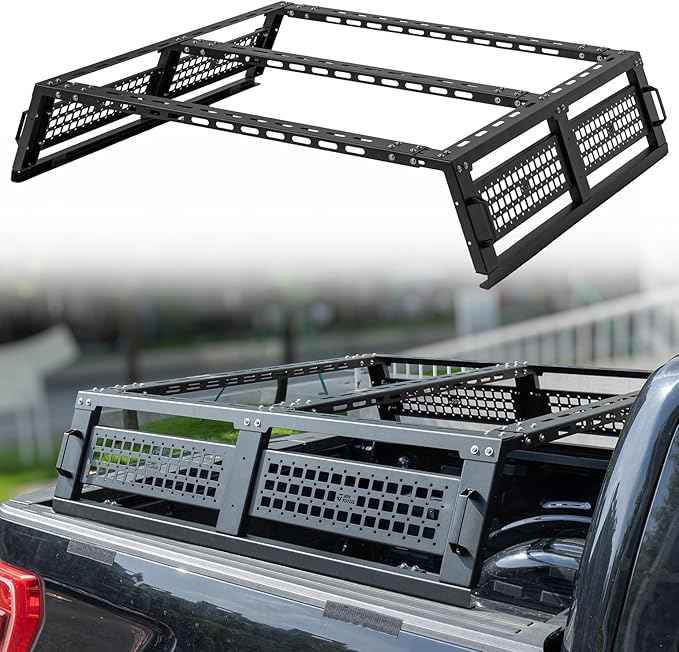 JOYTUTUS Full Size Truck Bed Rack, Overland Bed Racks for Trucks Compatible with F150 F250 F350 Silverado Sierra Ram, 11.8 Inch High Truck Bed Rack for Roof Top Tent, with Wider Molle Panel