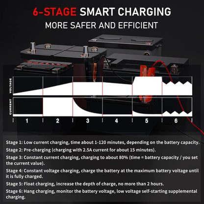 LVYUAN 40Amp Smart Car Battery Charger, 12V/24V Automotive Charger, Lead-Acid Battery, LiFePO4 Battery Maintainer with LCD Display, Trickle Charger, for Lawn Mower, Motorcycle, AGM, STD, Gel, EFB,etc