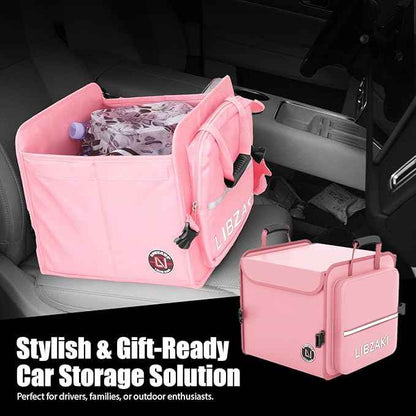 LIBZAKI Car Trunk Storage Organizer, Collapsible Trunk Storage Box for Car Truck SUV-Pink