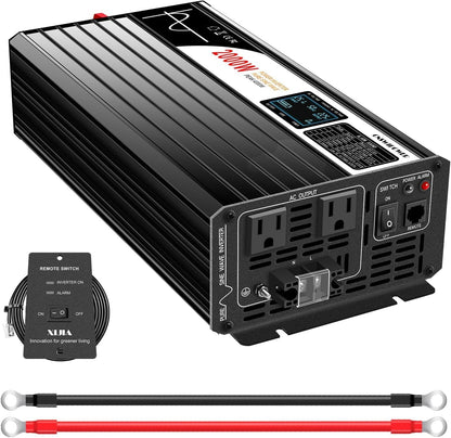 Xijia 2000W (Peak Power 4000W) Pure Sine Wave dc to ac Inverter Remote Switch DC 24V to AC 120V 60HZ Solar Converter for Home car rv &Yacht (DC24V (Range 20V-30V) 2000W)