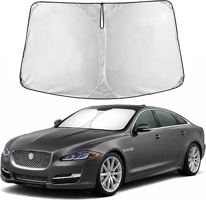 EcoNour Windshield Sunshade for Jaguar XJ 2010–2019 | Custom Fit Front Window Sun Shade | Blocks Harmful UV Rays & Reduces Heat | Foldable Sun Visor with Storage Pouch