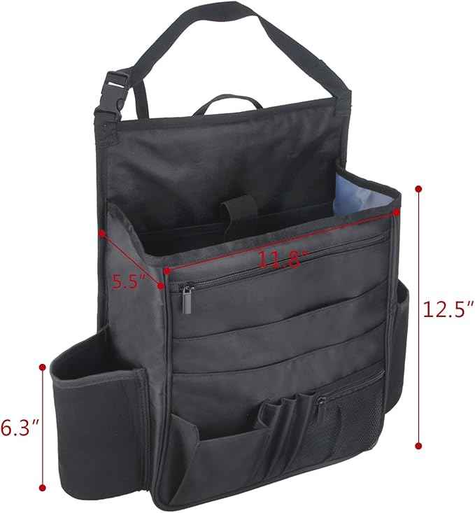 LUXJA Car Front Seat Organizer with Laptop and Tablet Storage Pockets, Car Seat Organizer with Back Adjustable Straps, Black