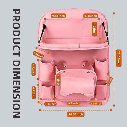 Car Seat Organizer, Multifunctional Backseat Protector Mat, Storage Bag and Tray Rack, Trash Storage (Suitable for Cars, Children, Back of Seats, and Rear Seats) (Pink, Leather 1-Piece Set)